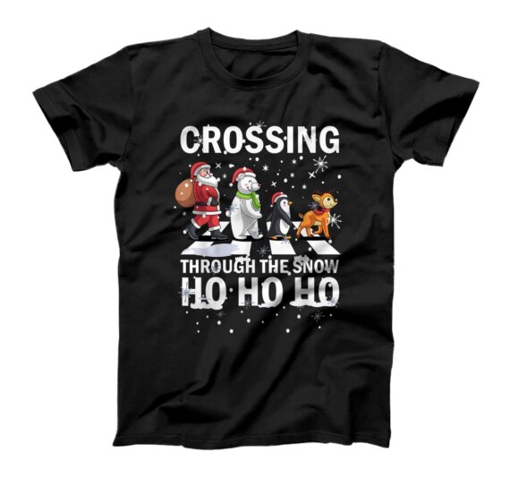 Crossing Through The Snow Ho Ho Ho Santa Bear Penguins Deer T-Shirt