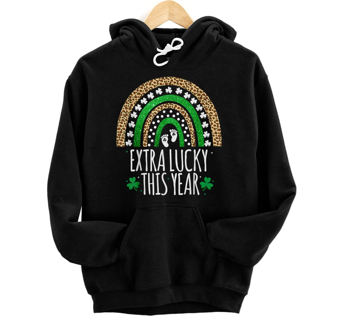Pregnancy Announcement Lucky Leopard Rainbow St Patricks Day Pullover Hoodie