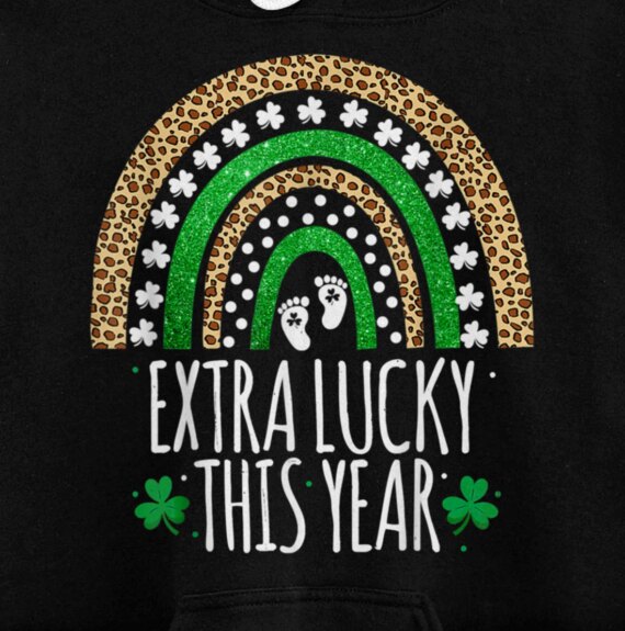 Pregnancy Announcement Lucky Leopard Rainbow St Patricks Day Pullover Hoodie