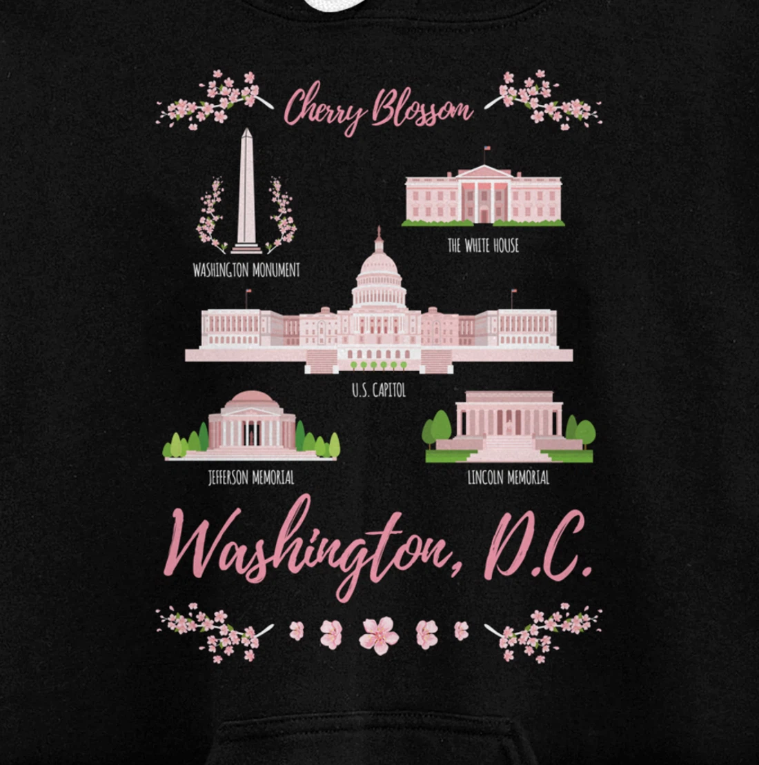 Washington DC Cherry Blossom Monument Pullover Hoodie