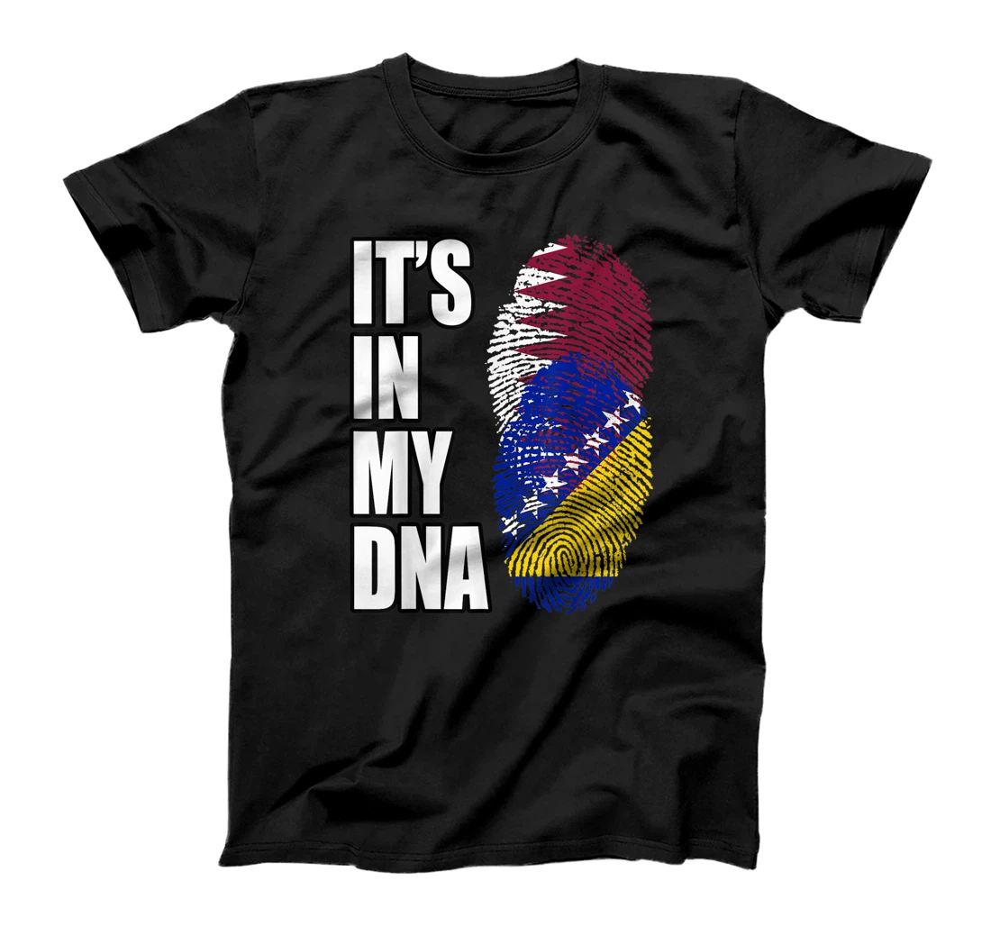  Qatari And Bosnian Vintage Heritage DNA Flag T-Shirt