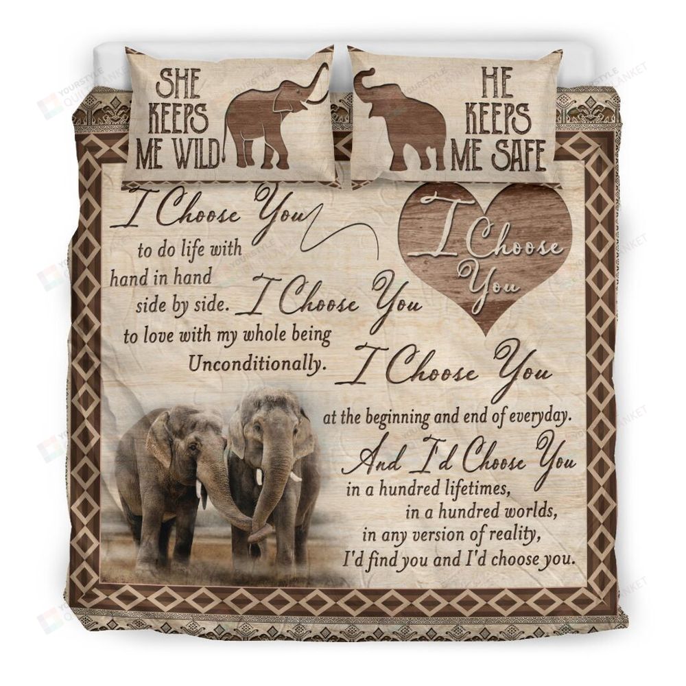 Personalized Bedding Set - Elephant Couple I Choose You Spread Included 1 Soft Duvet Cover or Quilt and 2 Lightweight Breathe Pillowcases